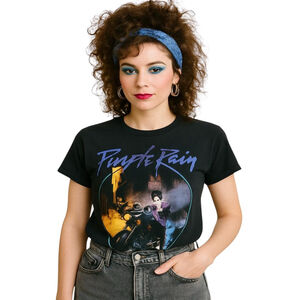 Prince Purple Rain T-Shirt Womens S/M Black Graphic Album Cover Concert Vintage